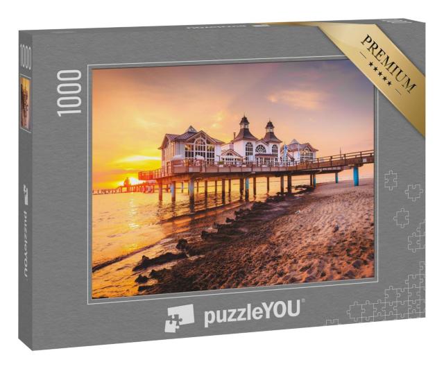Puzzle 1000 Teile „Sonnenaufgang an der Selliner Seebrücke aus Rügen, Ostsee, Deutschland“