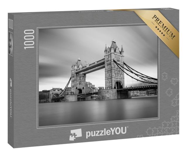 Puzzle 1000 Teile „Tower Bridge über der Themse, London, schwarz-weiß“