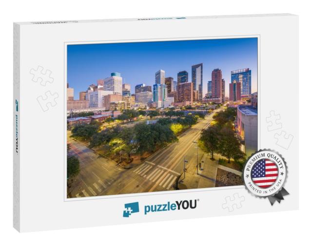 Houston, Texas, USA Downtown Park & Skyline At Twilight... Jigsaw Puzzle