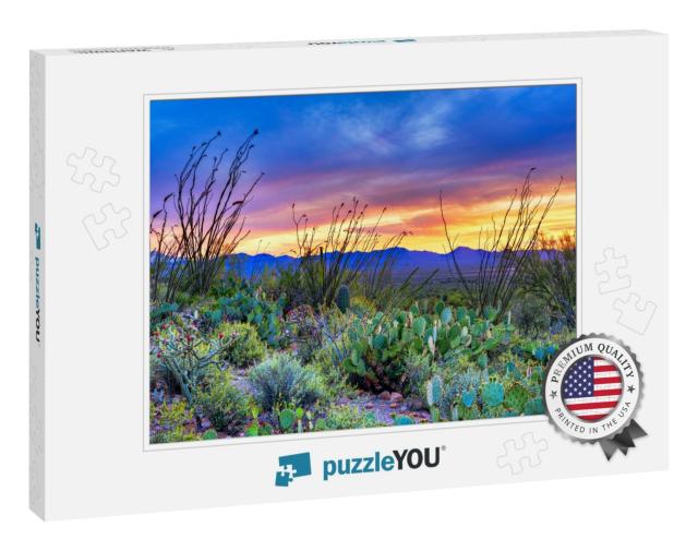 Sunset in Saguaro National Park Near Tucson, Arizona... Jigsaw Puzzle