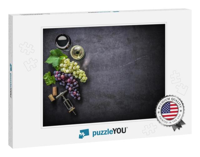 Wineglasses with Grapes & Corks on Dark Background with C... Jigsaw Puzzle