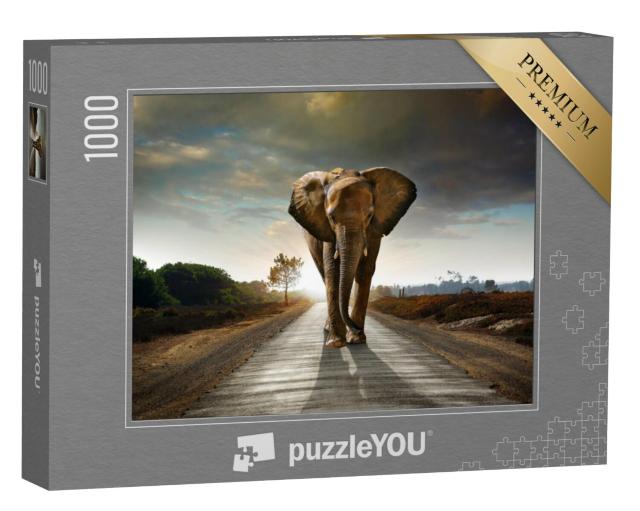 Puzzel 1000 stukjes „Olifant op een weg“