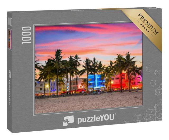 Puzzle 1000 Teile „Ocean Drive im Sonnenuntergang, Miami Beach, Florida, USA“