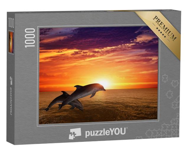 Puzzel 1000 stukjes „Springende dolfijnen: zeeleven bij zonsondergang“