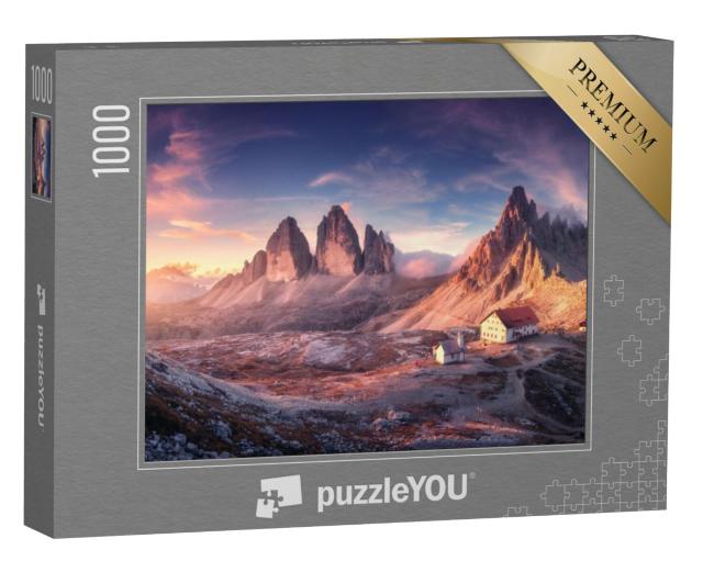 Puzzel 1000 stukjes „Dolomieten in de herfst: Zonsondergang in een bergvallei, Alpen, Italië“