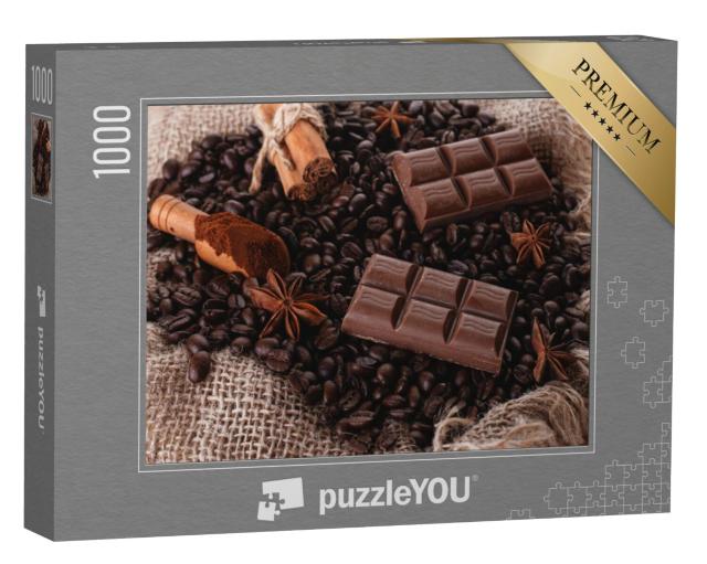 Puzzel 1000 stukjes „Assortiment van chocolade, koffiebonen, kaneel en steranijs“