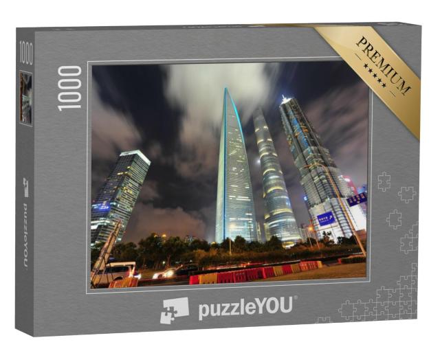 Puzzel 1000 stukjes „Nachtzicht van het financiële centrum Lujiazui in Shanghai, China“