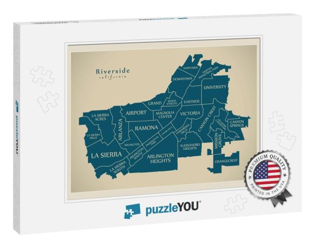 Modern City Map - Riverside California City of the USA wit... Jigsaw Puzzle