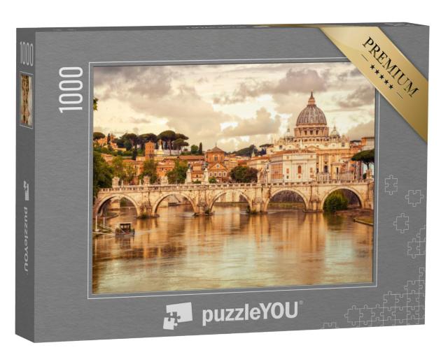 Puzzel 1000 stukjes „Sint-Pietersbasiliek en Sant Angelo Brug, Vaticaanstad, Rome, Italië“