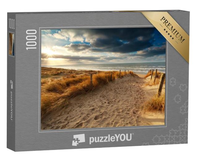 Puzzel 1000 stukjes „Zonsondergang over zandpad naar de Noordzee, Nederland“