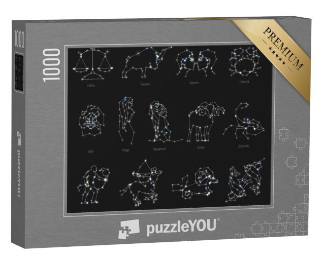 Puzzel 1000 stukjes „Horoscoop, dieren van de dierenriem, vormen met lijnen en sterren“