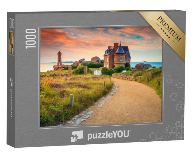 Puzzel 1000 stukjes „Zonsondergang aan de roze granietkust, Bretagne, Frankrijk“