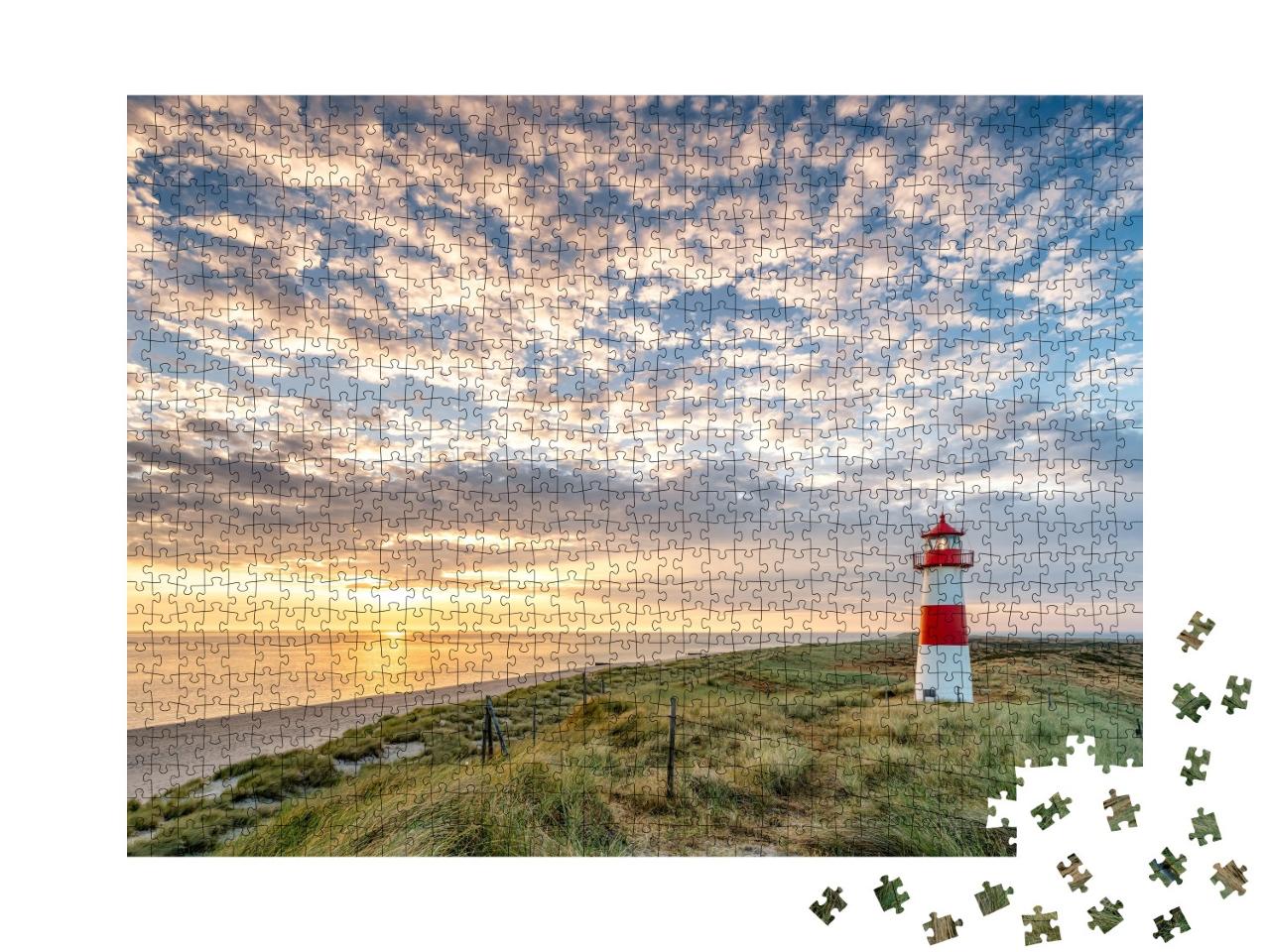 Puzzle 1000 Teile „Roter Leuchtturm auf der Insel Sylt, Nordfriesland, Schleswig-Holstein, Deutschland“