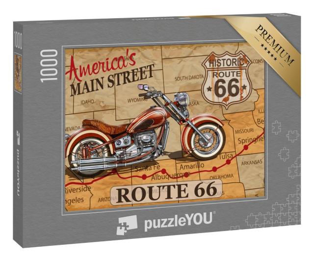 Puzzle „Vintage Motorrad Poster: Route 66“