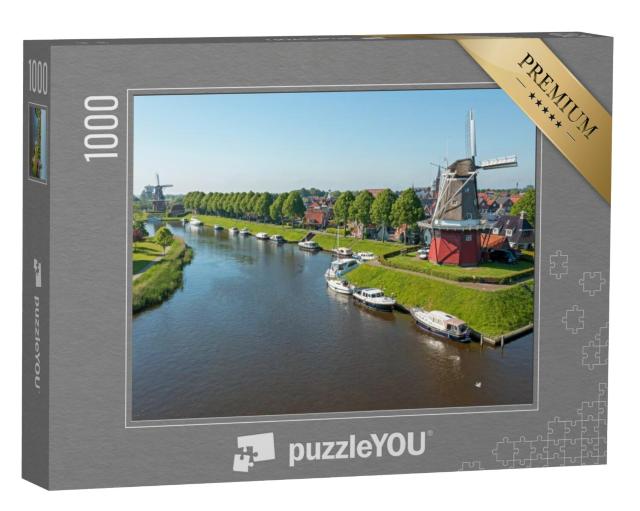 Puzzel 1000 stukjes „Luchtfoto van traditionele windmolens in Dokkum, Friesland“