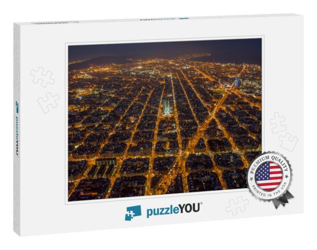 Aerial Night View of Barcelona Example Residential Distri... Jigsaw Puzzle