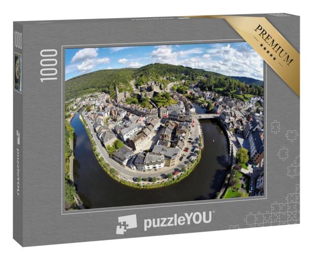 Puzzle 1000 Teile „Luftaufnahme der belgischen Stadt La Roche-en-Ardenne mit Fluss Ourthe“