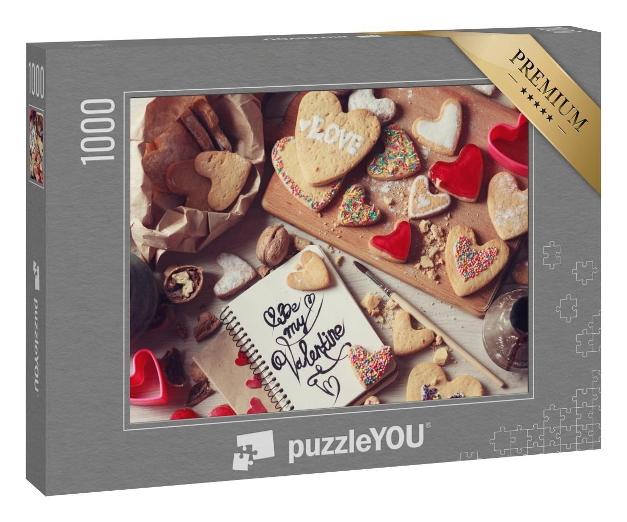 Puzzle 1000 Teile „Backen von selbstgemachten Keksen zum Valentinstag“