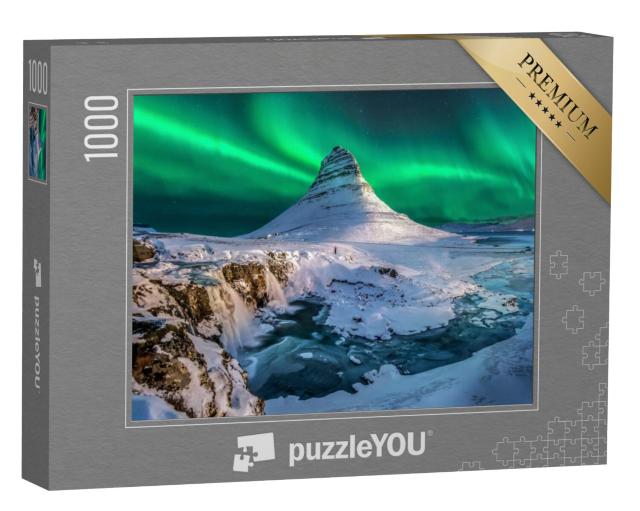 Puzzel 1000 stukjes „Noorderlicht verschijnt boven de berg Kirkjufell in IJsland“