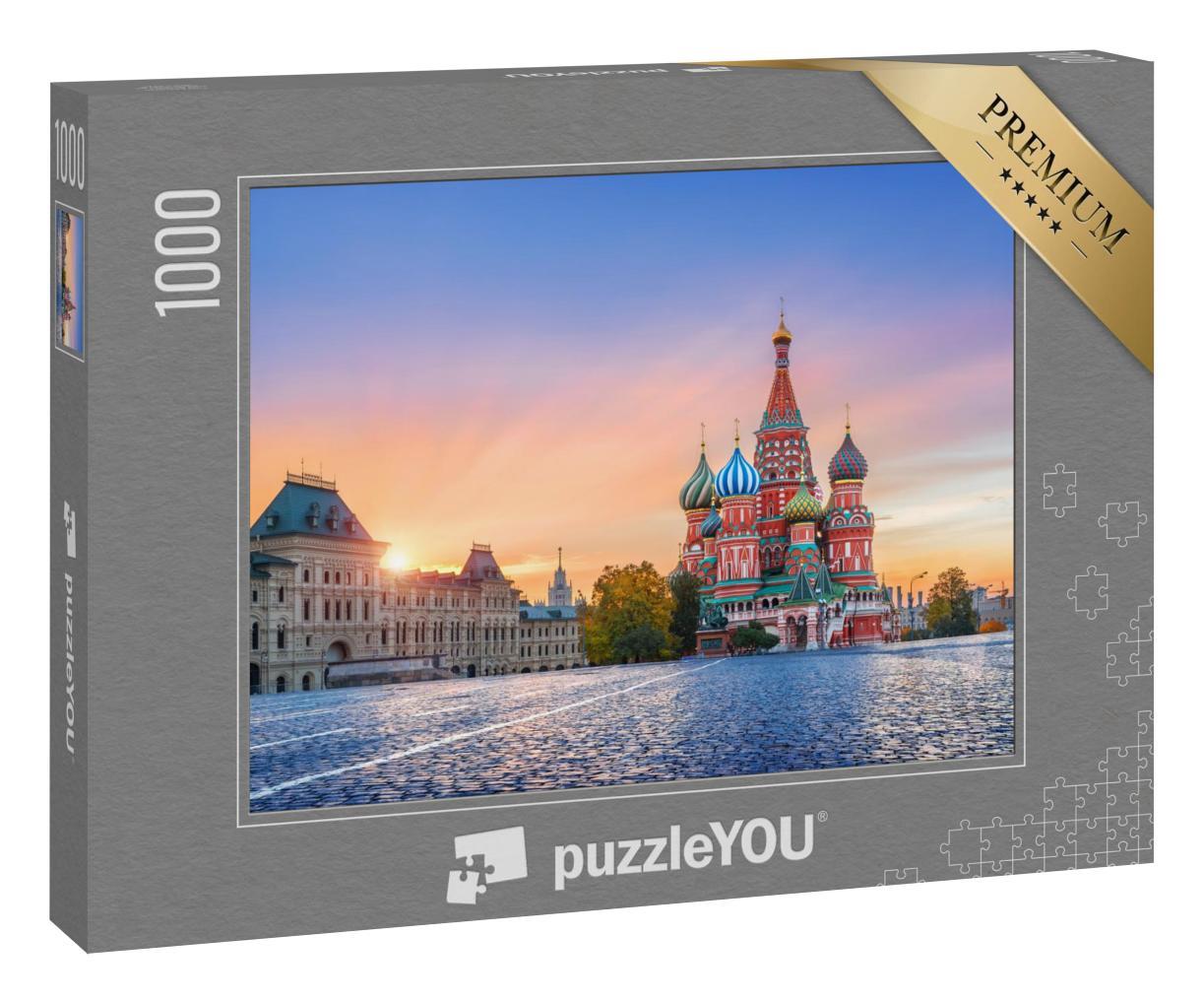 Puzzle 1000 Teile „Basilius-Kathedrale auf dem Roten Platz in Moskau bei Herbstsonne, Russland“