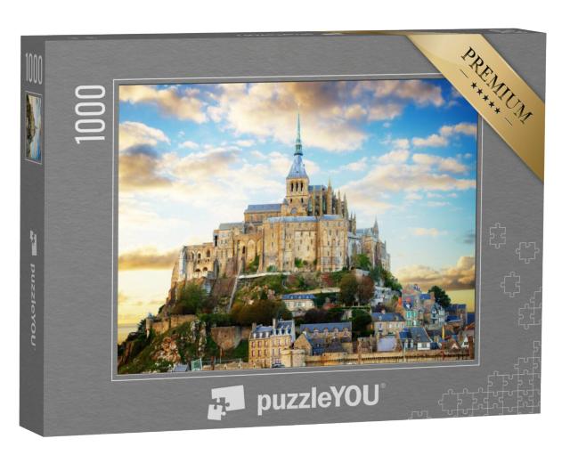 Puzzel 1000 stukjes „Close-up van Mont Saint Michel bij zonsondergang, Frankrijk“