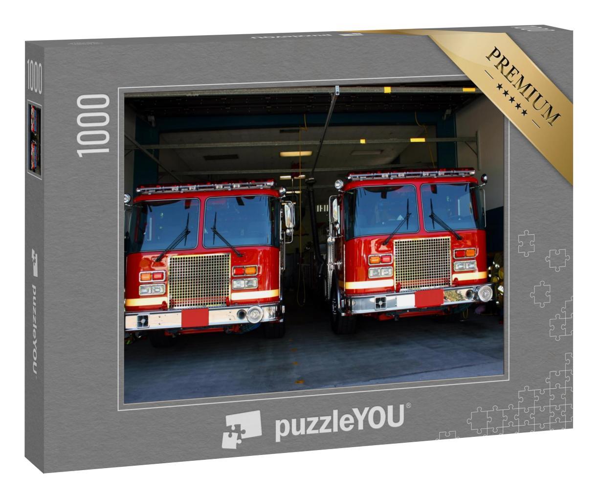 Puzzle 1000 Teile „Feuerwehrautos in einer Feuerwache“