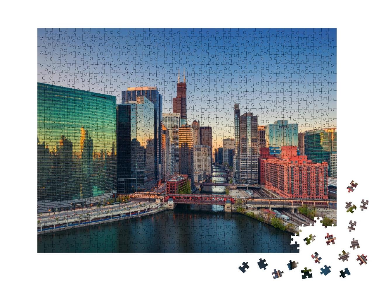 Puzzle 1000 Teile „Chicago in der Morgendämmerung, Illinois, USA“