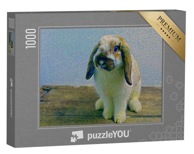 Puzzel 1000 stukjes „in de kunststijl van Claude Monet - Haas op een houten tafel - Puzzelverzameling Kunstenaars & Schilderijen“