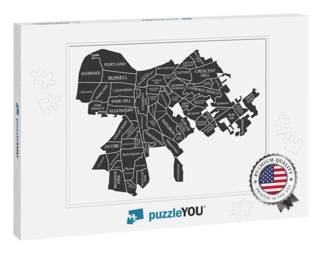 Louisville Kentucky City Map USA Labelled Black Illustrati... Jigsaw Puzzle