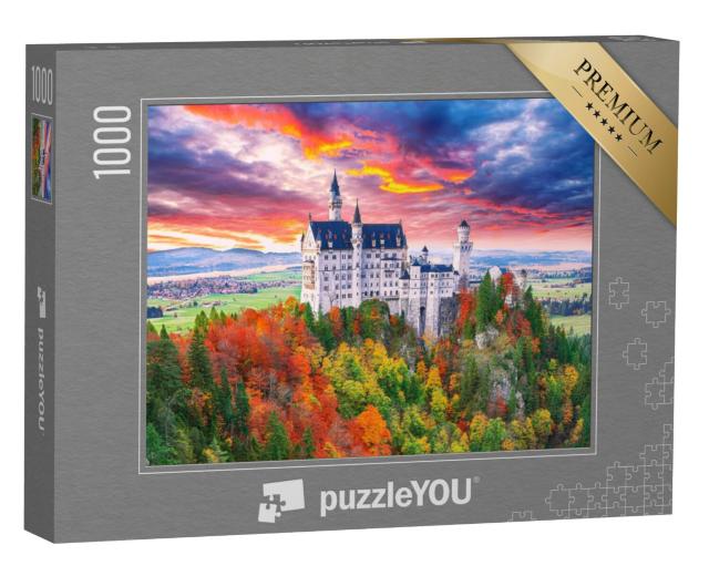 Puzzel 1000 stukjes „Majestueus uitzicht op kasteel Neuschwanstein in de herfst“