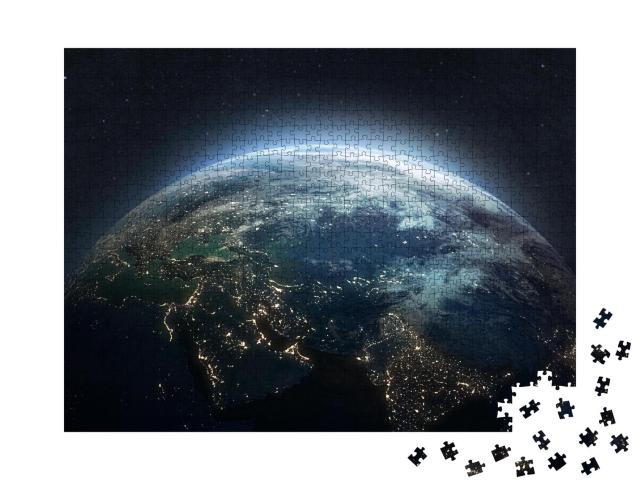 Puzzle 1000 Teile „Die Erde bei Nacht, Stadtlichter auf dem Planeten“
