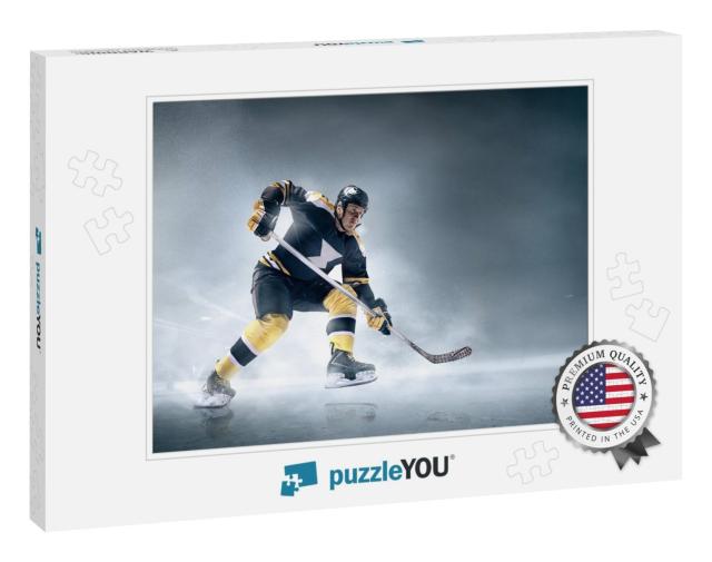 Decisive Throw of the Puck & Goal. Ice Hockey Player in A... Jigsaw Puzzle