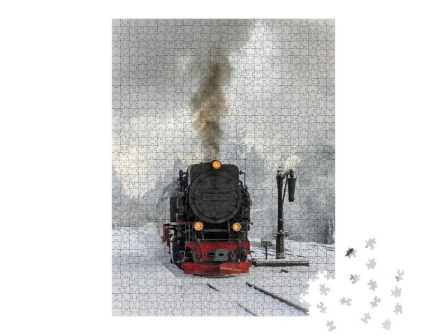 Puzzle 1000 Teile „Dampflokomotive auf der winterlichen Fahrt zum Brocken, Deutschland“