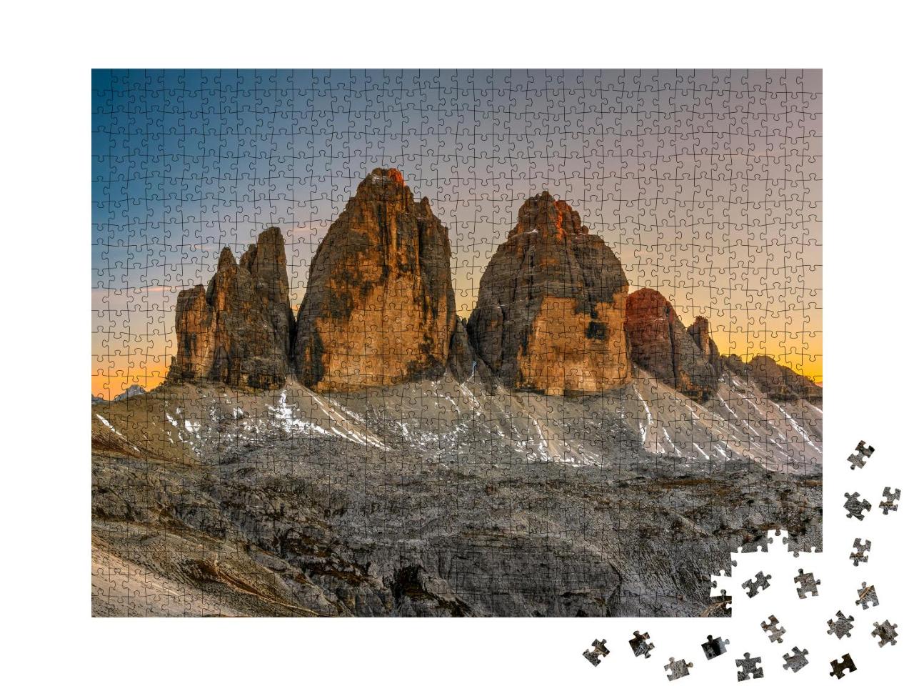 Puzzle 1000 Teile „Die Drei Zinnen im Sonnenuntergang, Trentino, Südtirol“