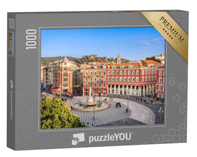 Puzzel 1000 stukjes „Luchtfoto van Place Massena met fontein, Nice, Frankrijk“