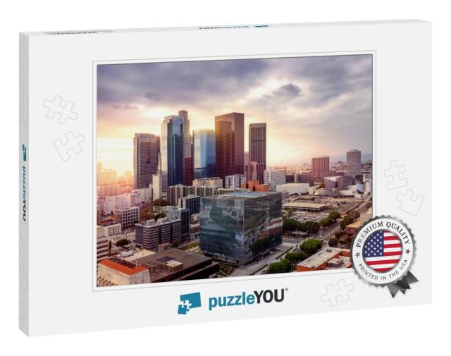 Downtown Los Angeles Skyline At Sunset... Jigsaw Puzzle