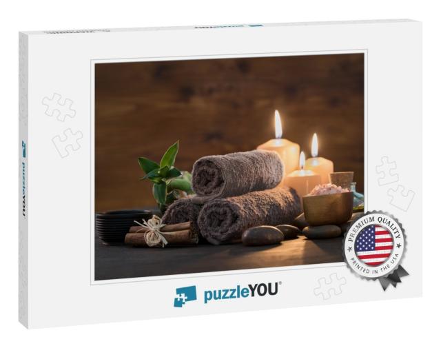 Brown Towels with Bamboo & Candles for Relax Spa Massage... Jigsaw Puzzle