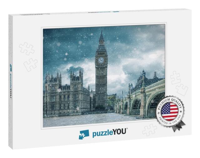 Big Ben & Westminster Bridge on a Cold, Snowy Winter Day... Jigsaw Puzzle