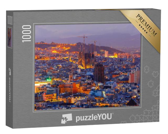 Puzzel 1000 stukjes „Barcelona met de heuvel Lmontjuic bij nacht“