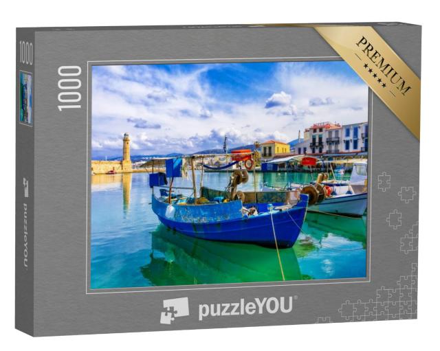 Puzzel 1000 stukjes „Kleurrijk Griekenland: Rethymnon met vuurtoren en boten, Kreta“