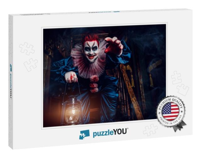 A Portrait of an Angry Crazy Clown from a Horror Film wit... Jigsaw Puzzle