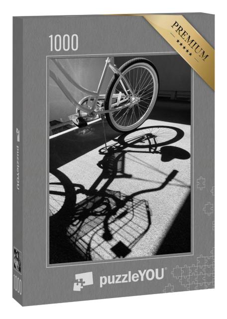 Puzzle 1000 Teile „Fahrradschatten, Schwarz-Weiß-Fotografie“