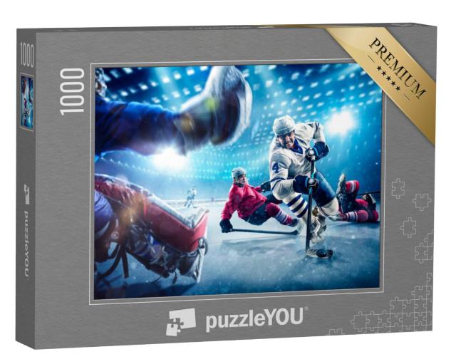 Puzzel 1000 stukjes „Hockeyspelers schieten de puck en vallen aan“