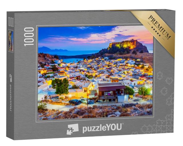 Puzzel 1000 stukjes „Lindos: klein witgekalkt dorp en de Akropolis, Griekenland“