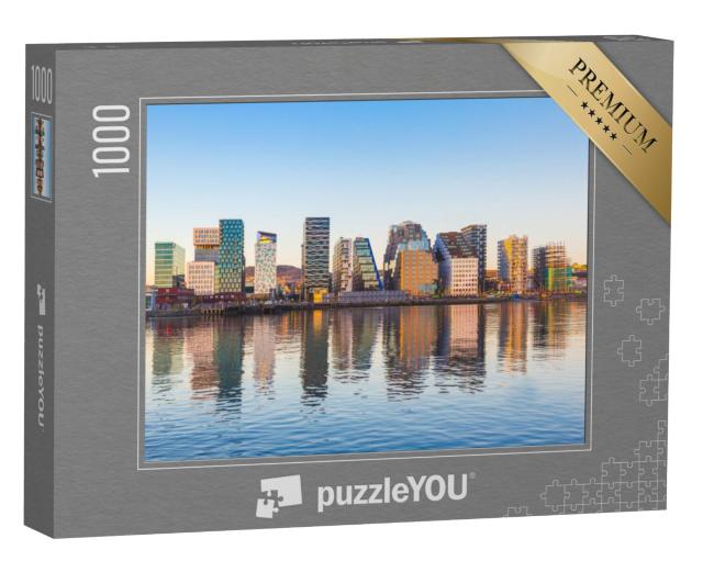 Puzzel 1000 stukjes „Moderne architectuur: Oslo wordt weerspiegeld in het water“