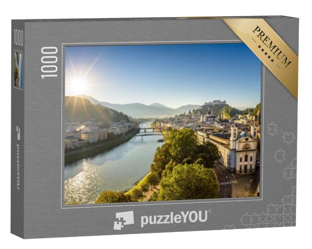 Puzzel 1000 stukjes „Panoramisch uitzicht over Salzburg op een zomerochtend, Oostenrijk“