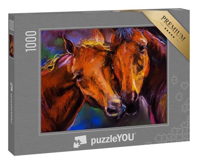 Puzzle 1000 Teile „Pastellporträt: Ein Pferdepaar“