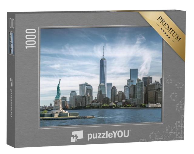 Puzzel 1000 stukjes „Vrijheidsbeeld, skyline van Manhattan, One World Trade Centre, New York City“