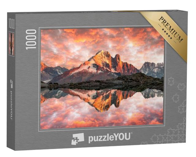 Puzzel 1000 stukjes „Zonsondergang bij Lac Blanc in de Franse Alpen“