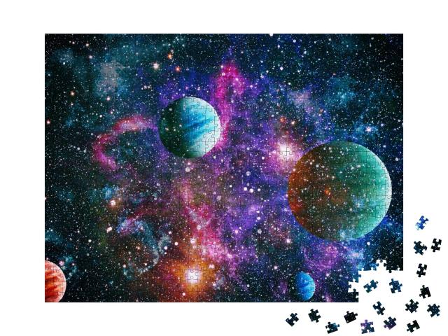 Puzzle 1000 Teile „Planeten im Weltraum mit Sonnenblitz“